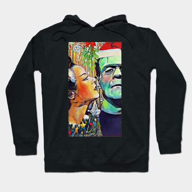 Christmas Frankenstein and Bride Kiss under the mistletoe Hoodie by Edgot